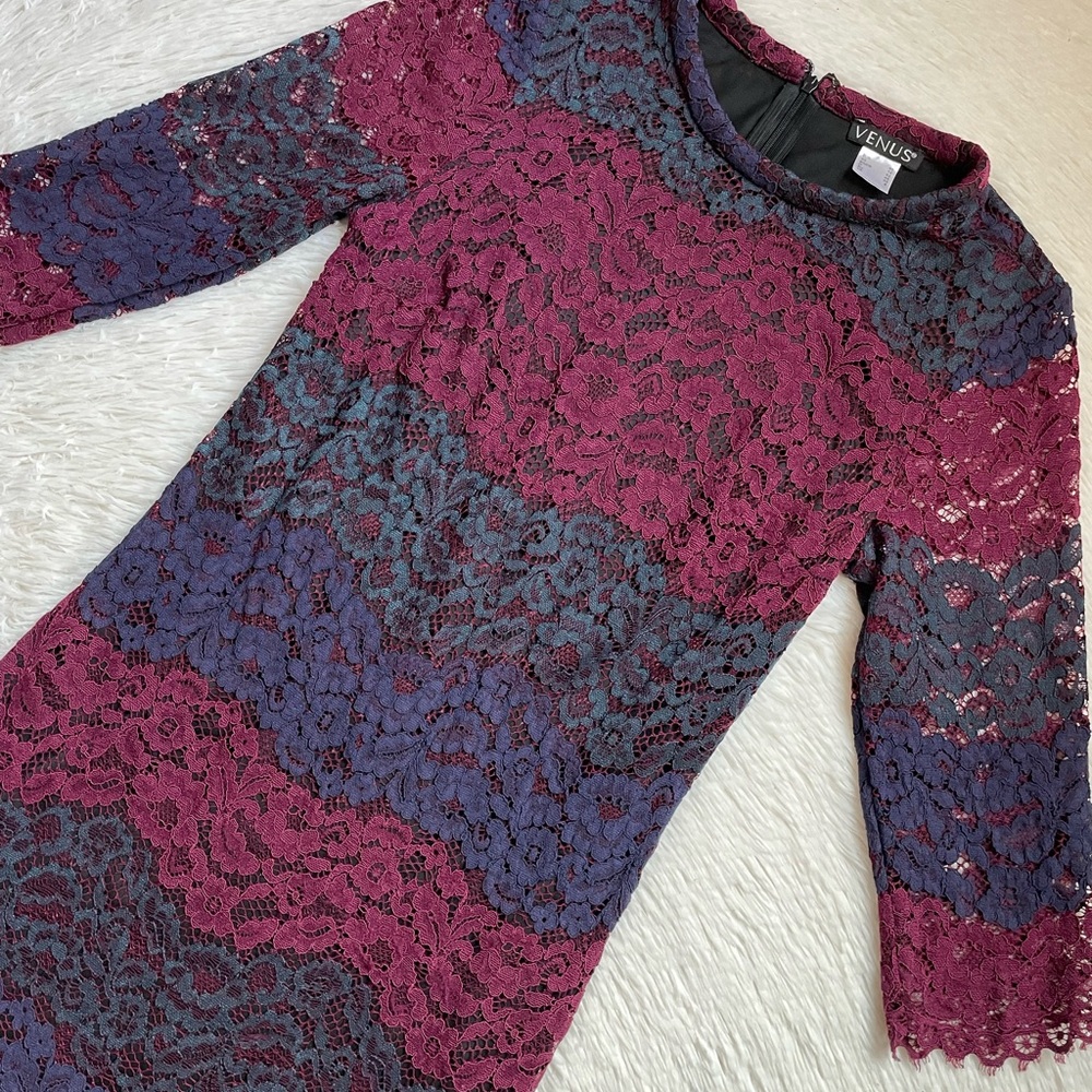 Women’s Venus  burgundy & blue lace midi dress